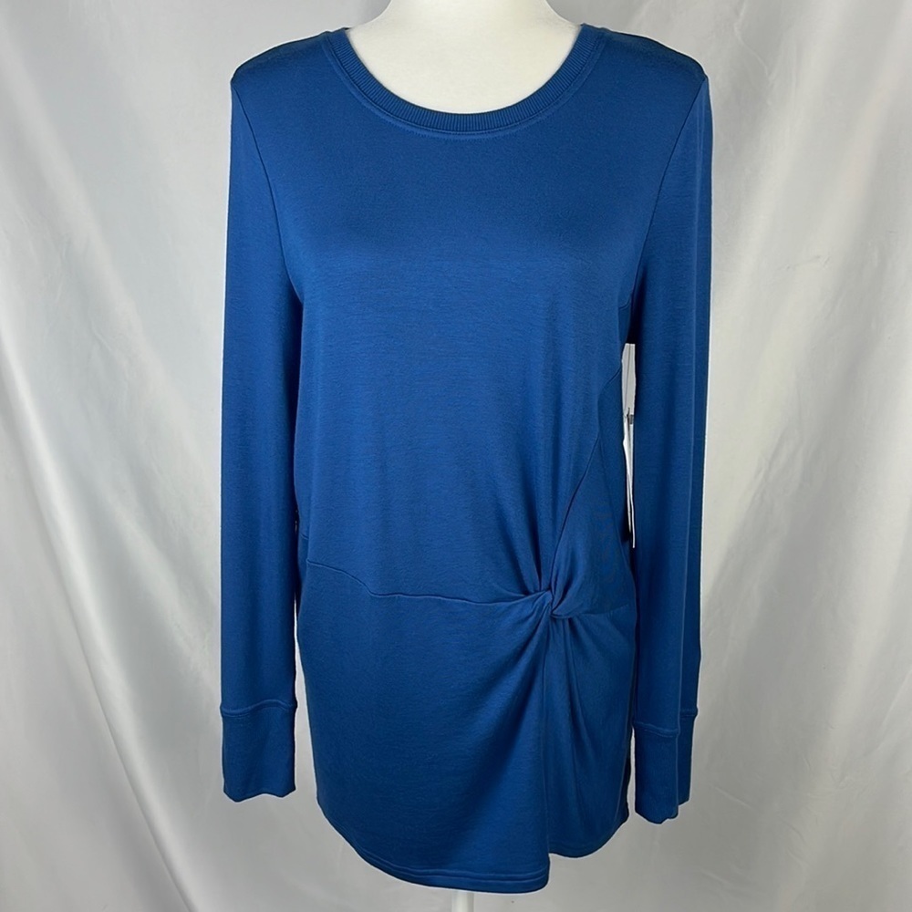 Athleta Womens Clarity Sweatshirt Nirvana Twist Front Blue Top Size S Athleisure